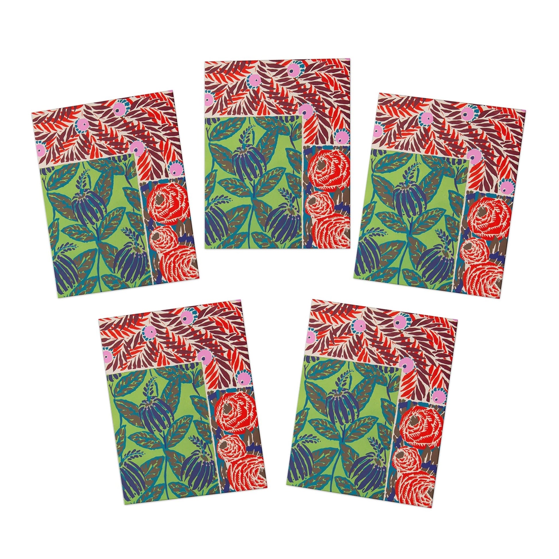 Deco Floral Note Cards | Abstract Art Deco Floral Pattern Greeting Cards (5 - Pack) - POP DECO