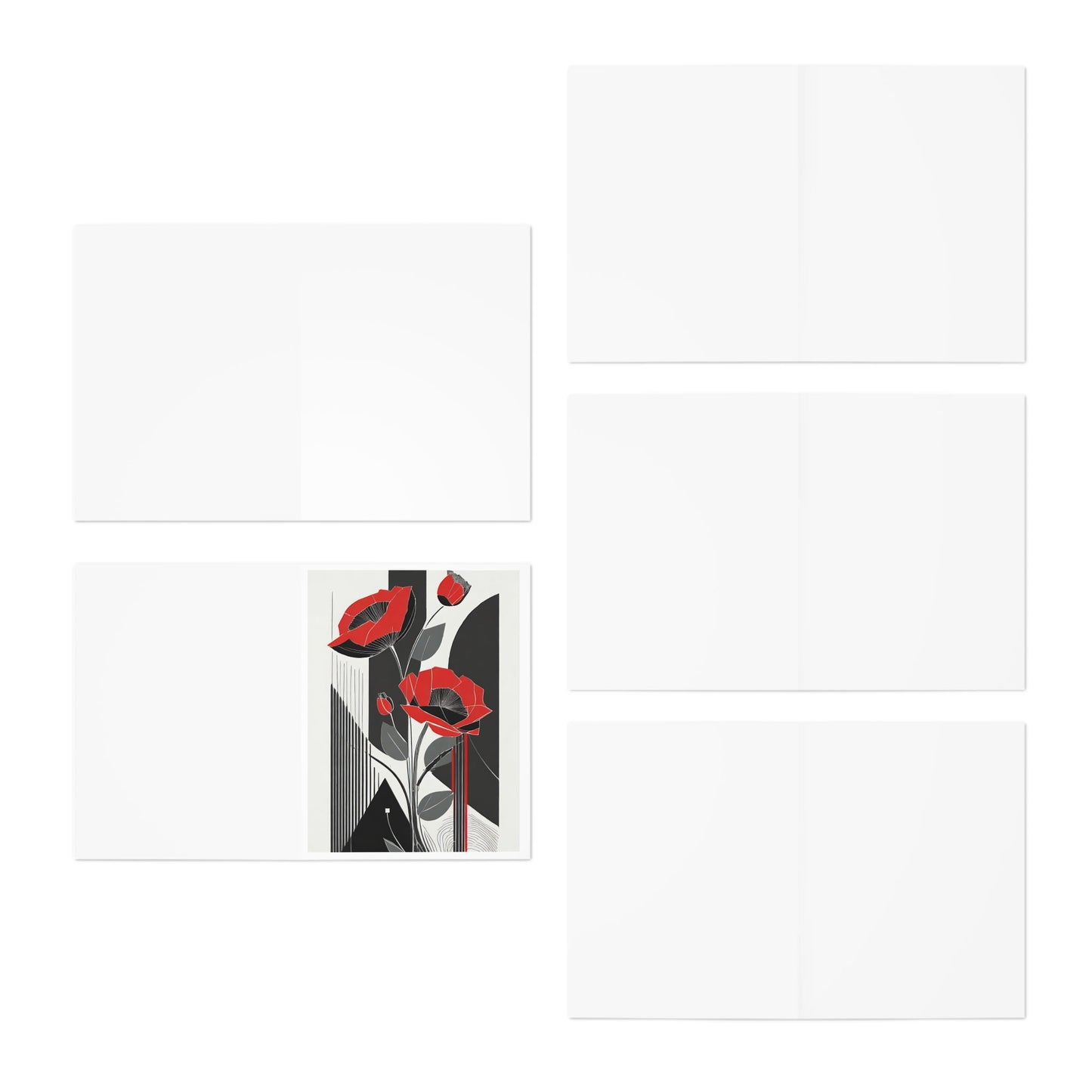 Deco Floral Note Cards | Abstract Geometric Art Deco Red Poppies Greeting Cards (5 - Pack) - POP DECO