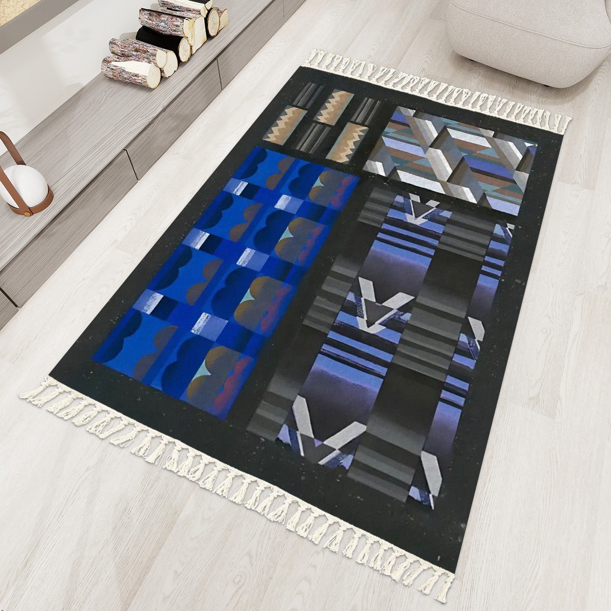 Deco Pattern Abstract Geometric Area Rug with Tassels (5x3) | Boho Eclectic Rug - POP DECO