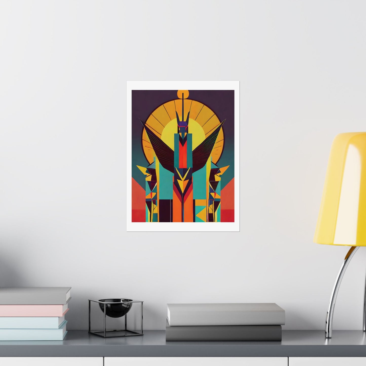 Deco Sphinx Abstract Geometric Poster | Eclectic Egyptian Revival Art for Gallery Wall - POP DECO