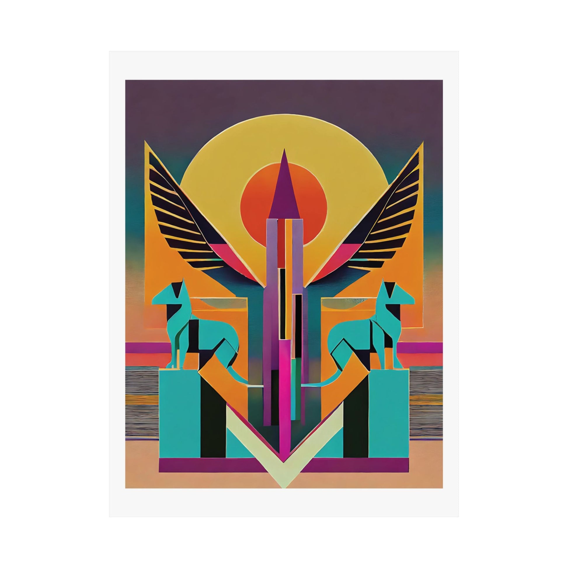 Deco Sphinx Abstract Geometric Wall Art | Eclectic Egyptian Revival Wall Art for Gallery Wall - POP DECO