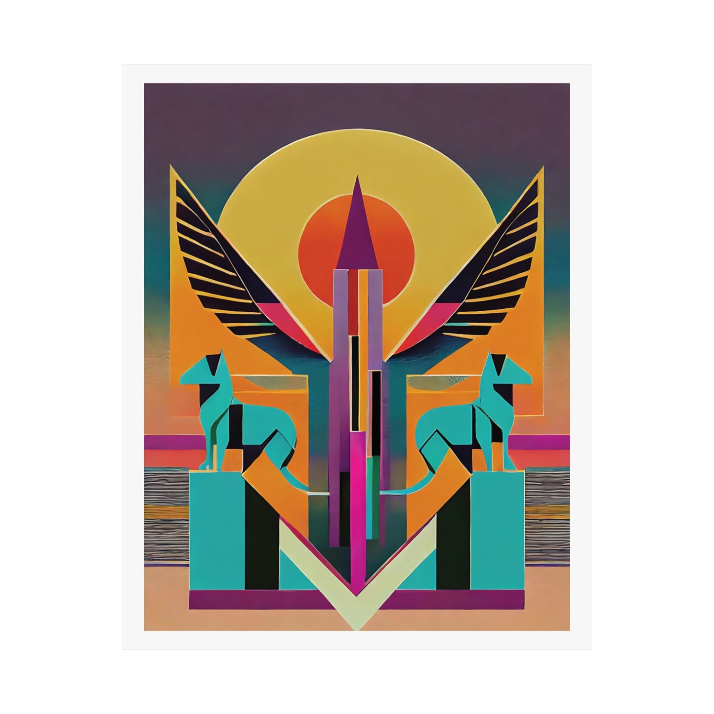 Deco Sphinx Abstract Geometric Wall Art | Eclectic Egyptian Revival Wall Art for Gallery Wall - POP DECO