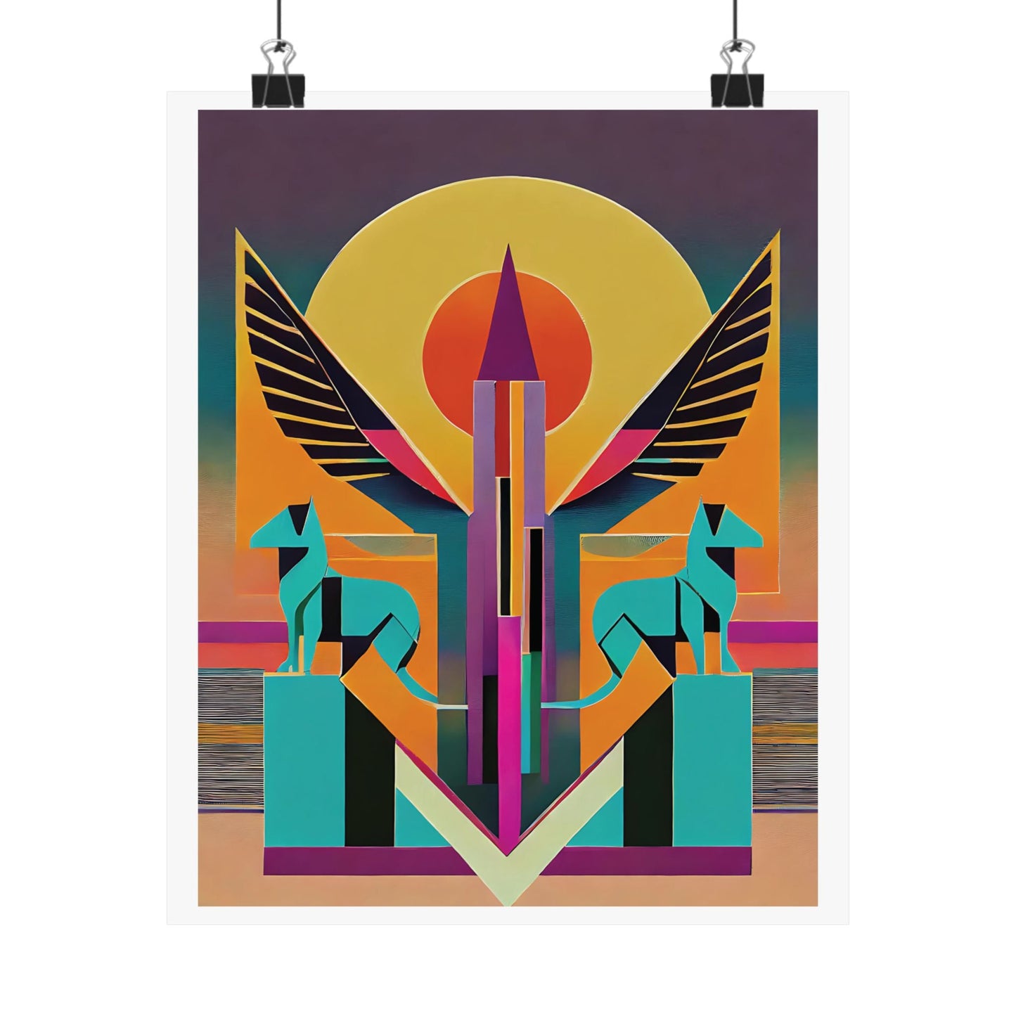 Deco Sphinx Abstract Geometric Wall Art | Eclectic Egyptian Revival Wall Art for Gallery Wall - POP DECO