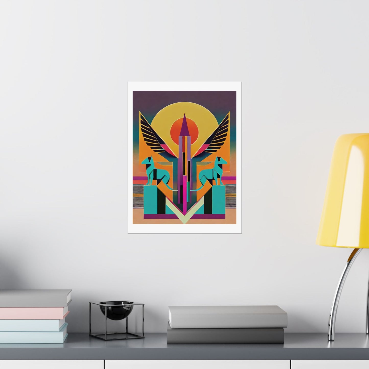 Deco Sphinx Abstract Geometric Wall Art | Eclectic Egyptian Revival Wall Art for Gallery Wall - POP DECO