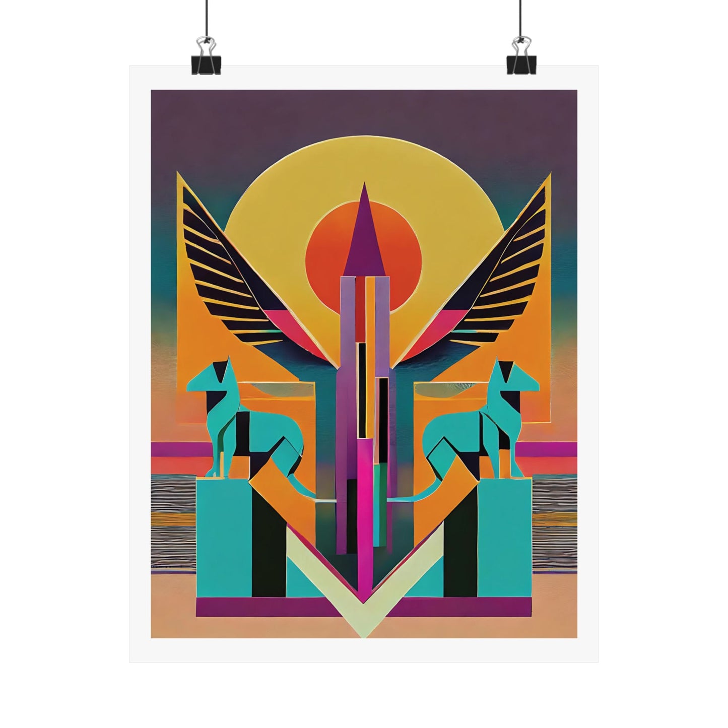 Deco Sphinx Abstract Geometric Wall Art | Eclectic Egyptian Revival Wall Art for Gallery Wall - POP DECO