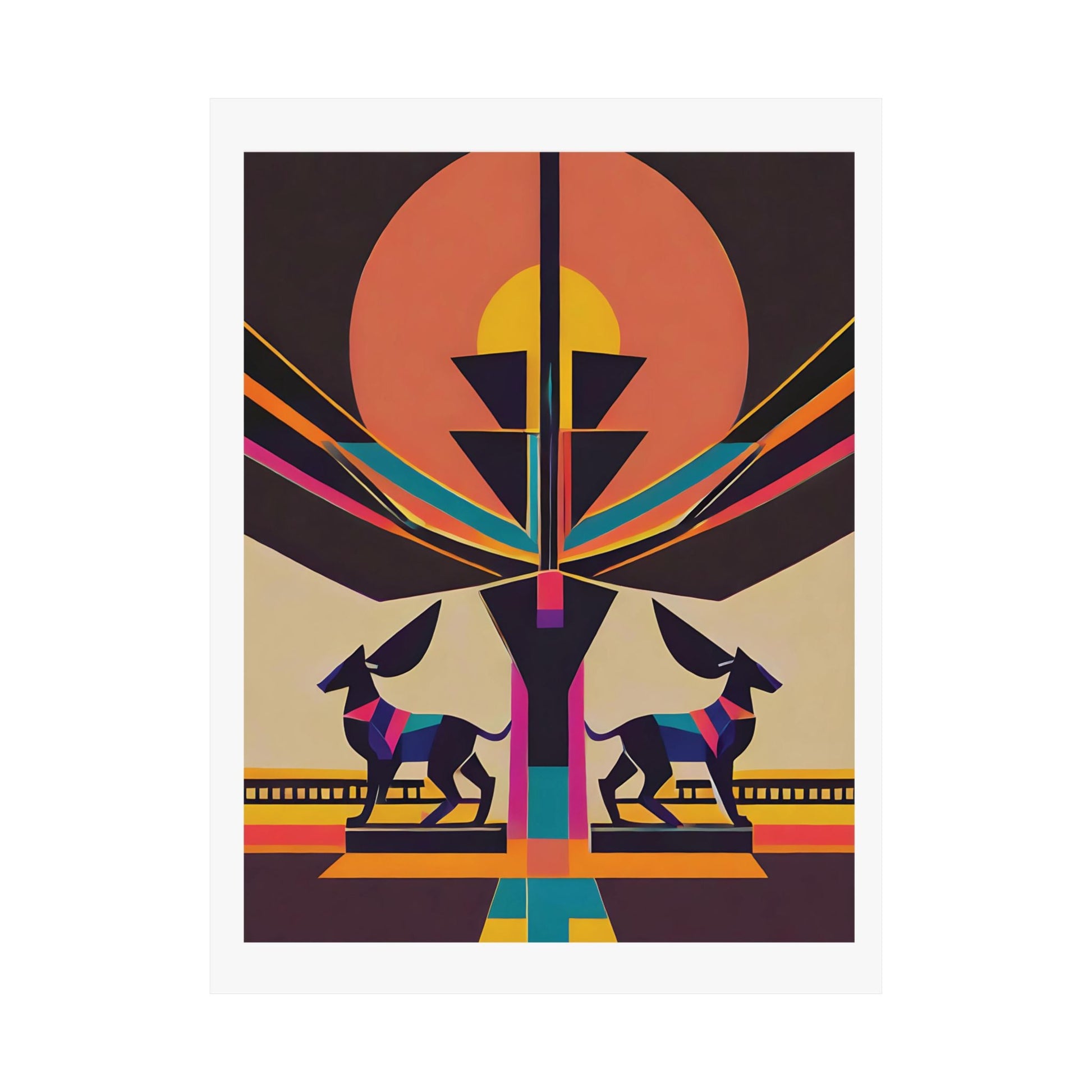 Deco Sphinx Abstract Geometric Wall Art | Eclectic Egyptian Revival Wall Art for Gallery Wall - POP DECO