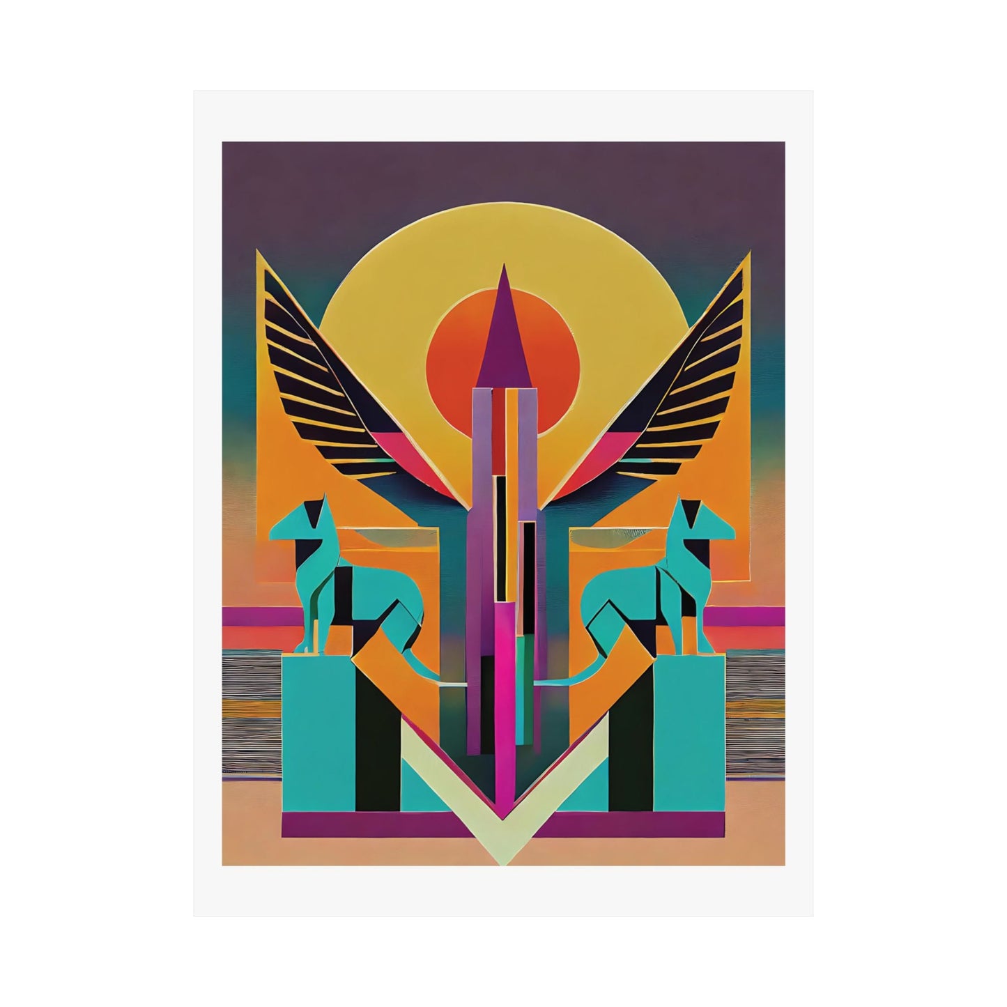 Deco Sphinx Abstract Geometric Wall Art | Eclectic Egyptian Revival Wall Art for Gallery Wall - POP DECO