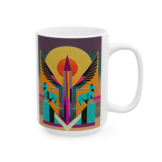 Deco Sphinx Egyptian Revival Coffee Mug | Colorful Abstract Geometric Ceramic Mug (11oz, 15oz) - POP DECO