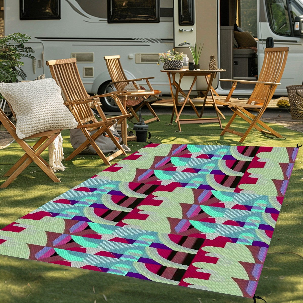 Kaleidoscope Reimagined Abstract Colorful 4'x6' Outdoor Rug | Eclectic Patio Outdoor Plastic Straw Mat