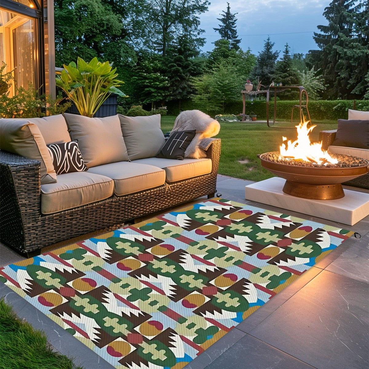 Kaleidoscope Reimagined Abstract Colorful 4'x6' Outdoor Rug | Eclectic Patio Outdoor Plastic Straw Mat