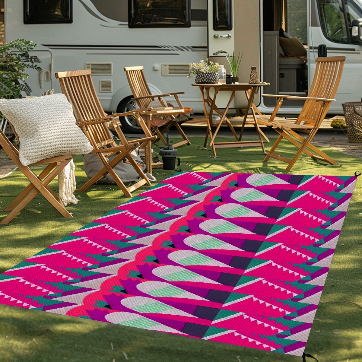 Kaleidoscope Reimagined Abstract Colorful 4'x6' Outdoor Rug | Eclectic Patio Outdoor Plastic Straw Mat