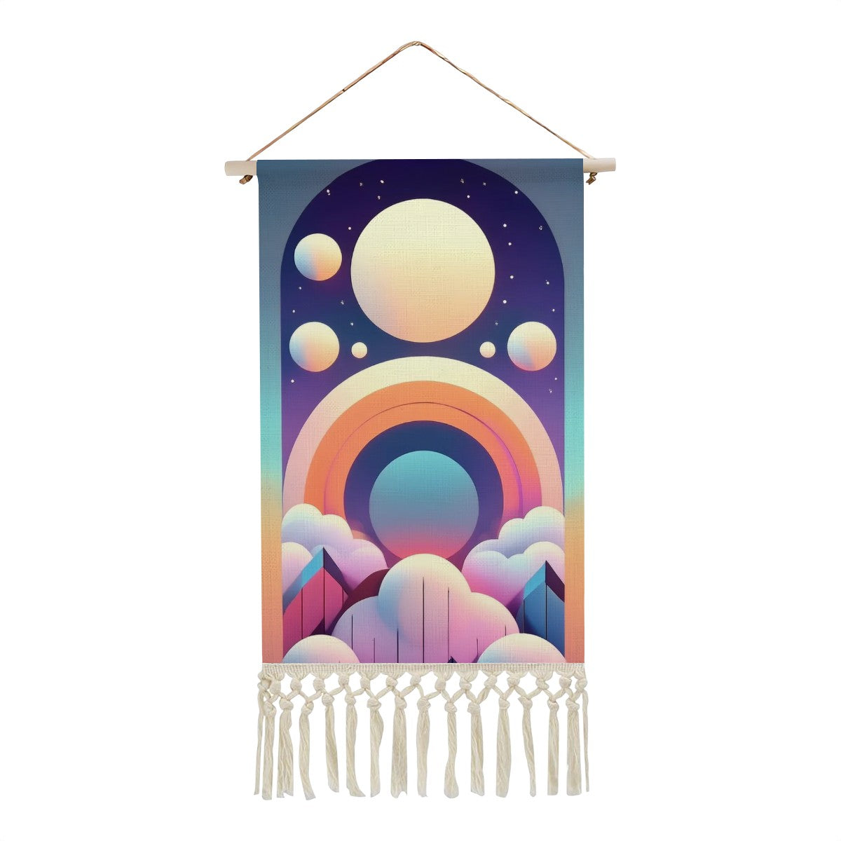 Celestial Reverie Cotton Linen Wall Hanging | Pastel Cosmos Tapestry