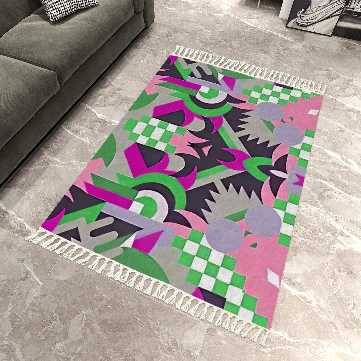 Lush Mirage Abstract Geometric Area Rug with Tassels (5'x8') | Opulent Maximalist Rug