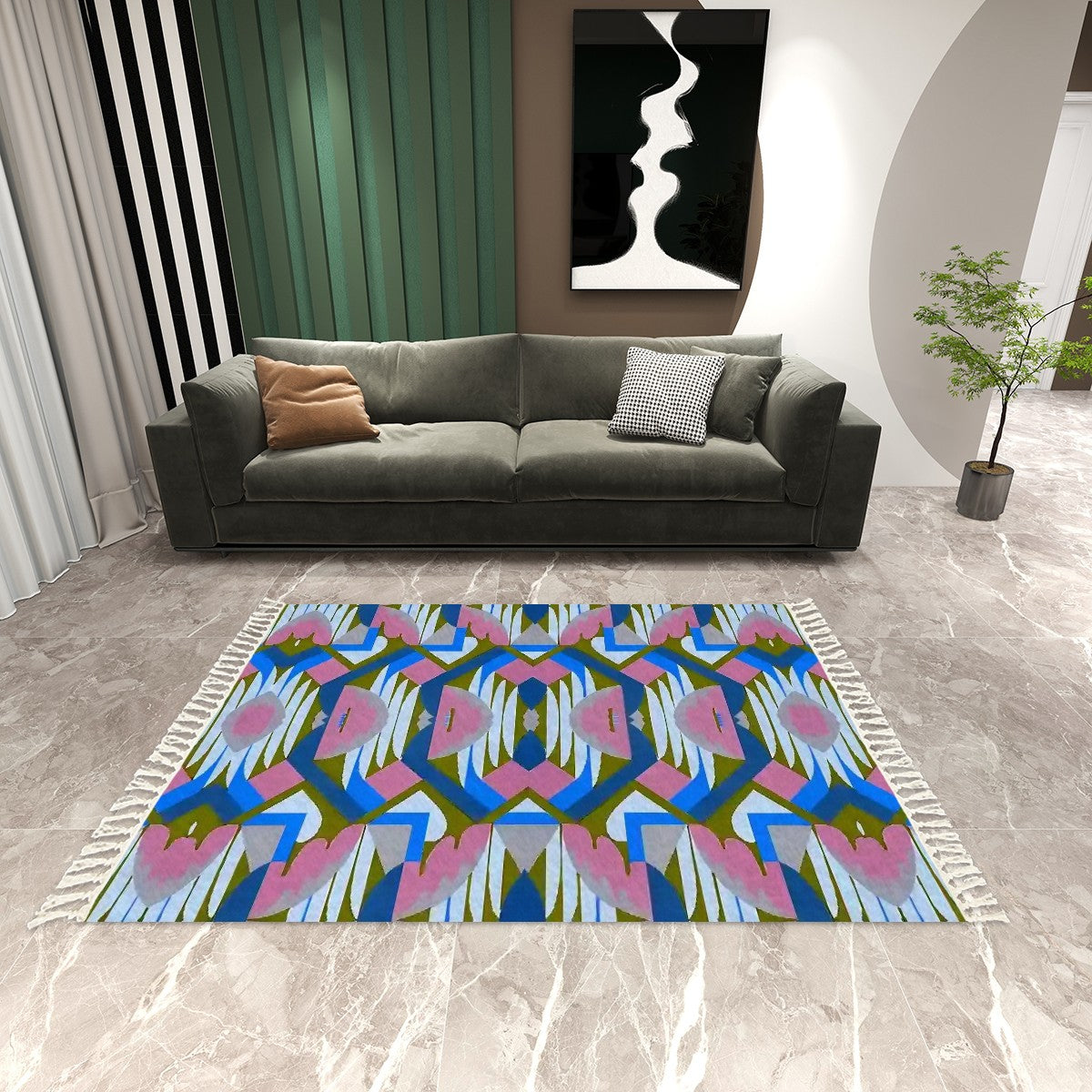 Kaleidoscope Reimagined Colorful Area Rug with Tassels (5x8)