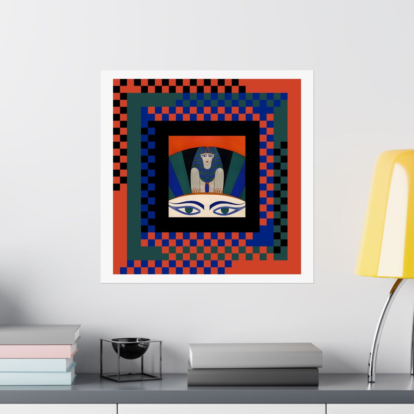 Egyptian Art Deco Revival Poster | Maximalist Checkered Gallery Wall Art - POP DECO