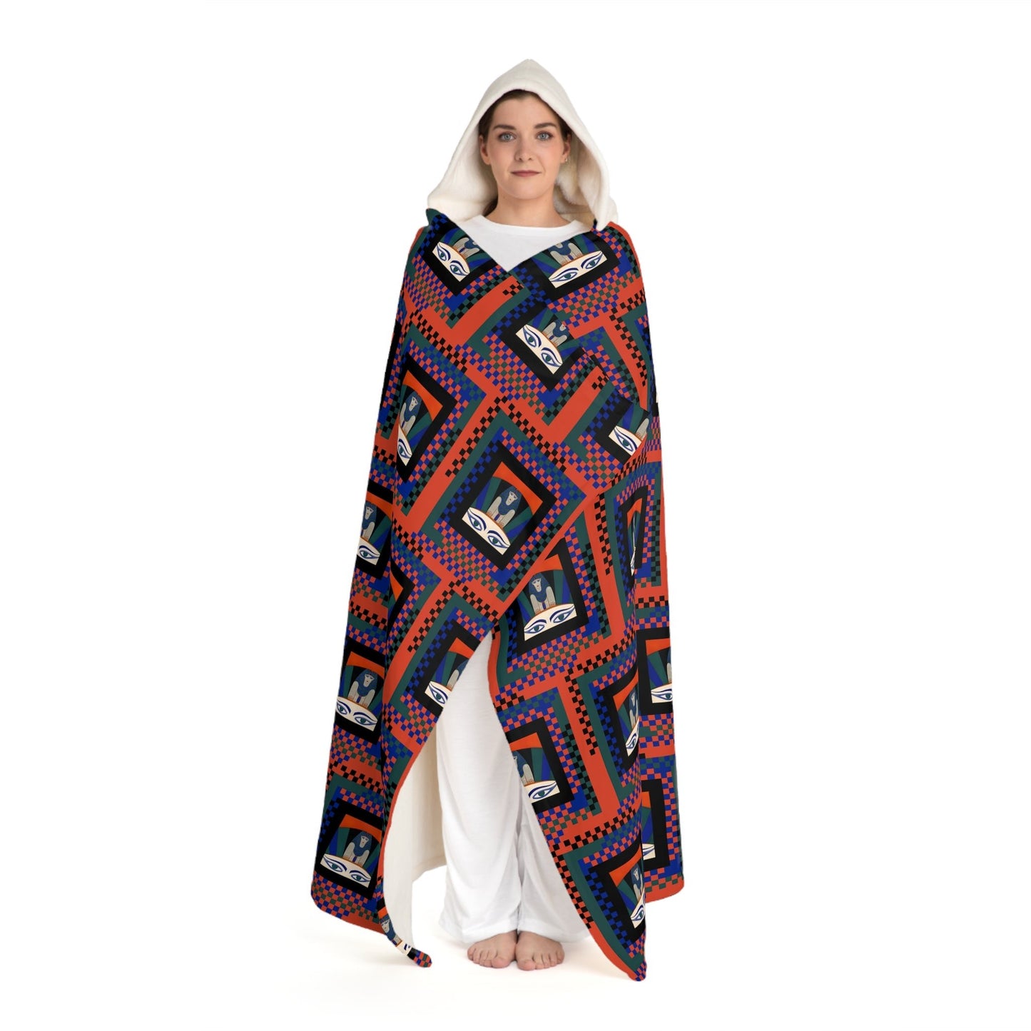 Egyptian Revival Art Deco Geometric Hooded Sherpa Fleece Blanket - POP DECO