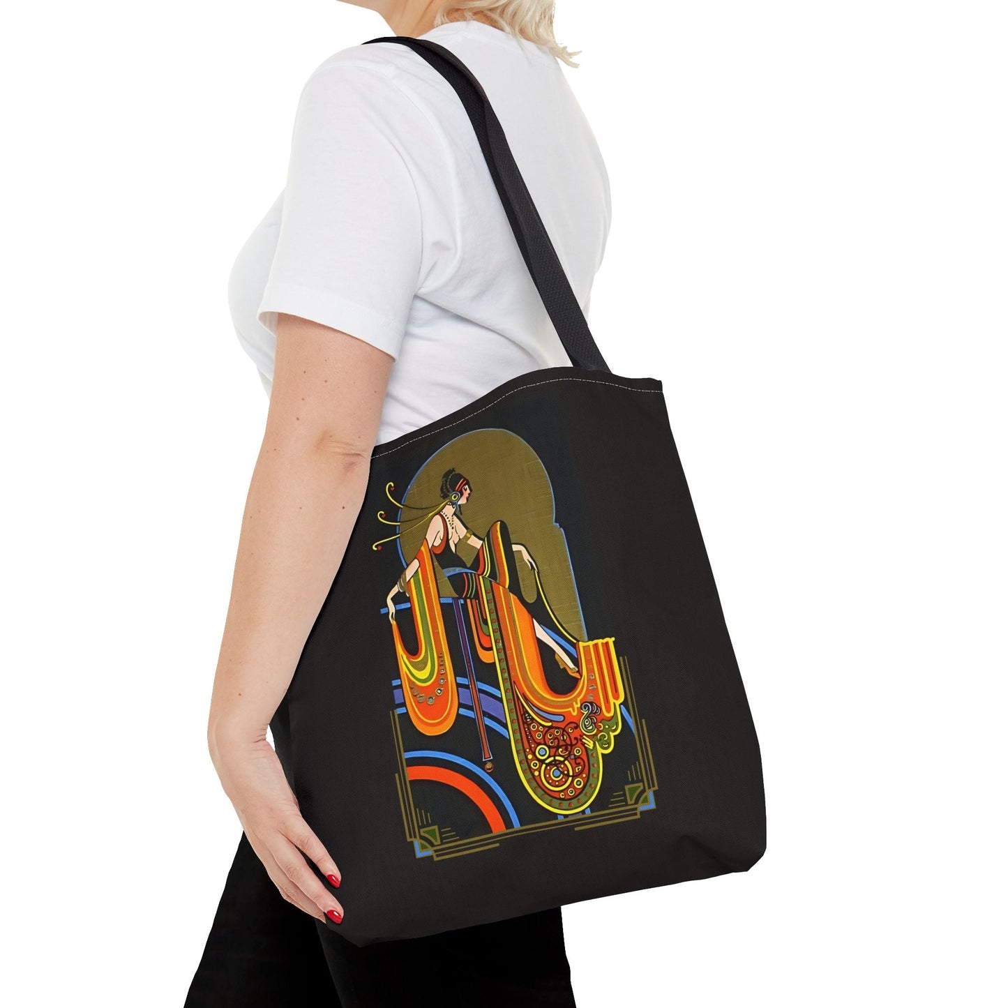 Elegant Art Deco Inspired Black Tote Bag | Glamour Girls Vintage Flapper Scene Bag - POP DECO