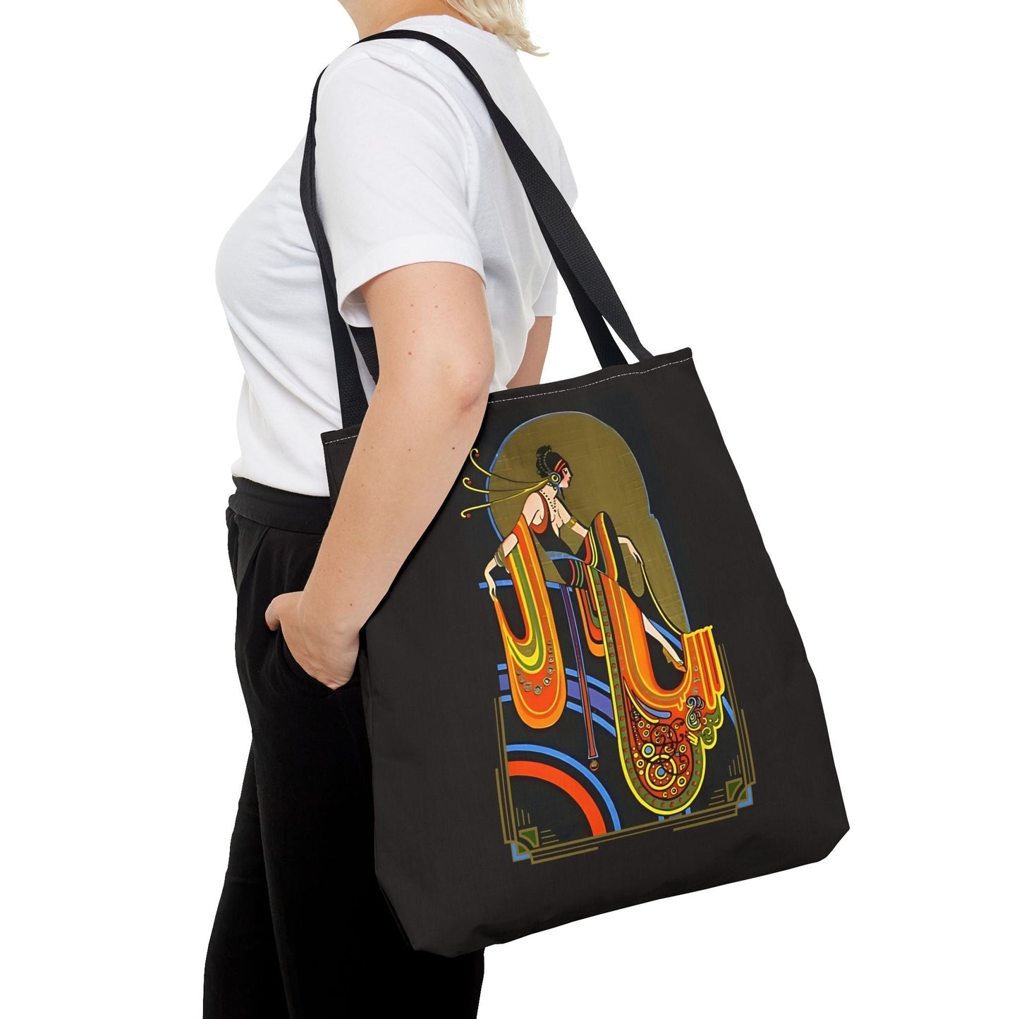 Elegant Art Deco Inspired Black Tote Bag | Glamour Girls Vintage Flapper Scene Bag - POP DECO