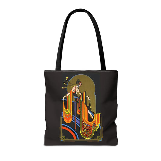 Elegant Art Deco Inspired Black Tote Bag | Glamour Girls Vintage Flapper Scene Bag - POP DECO