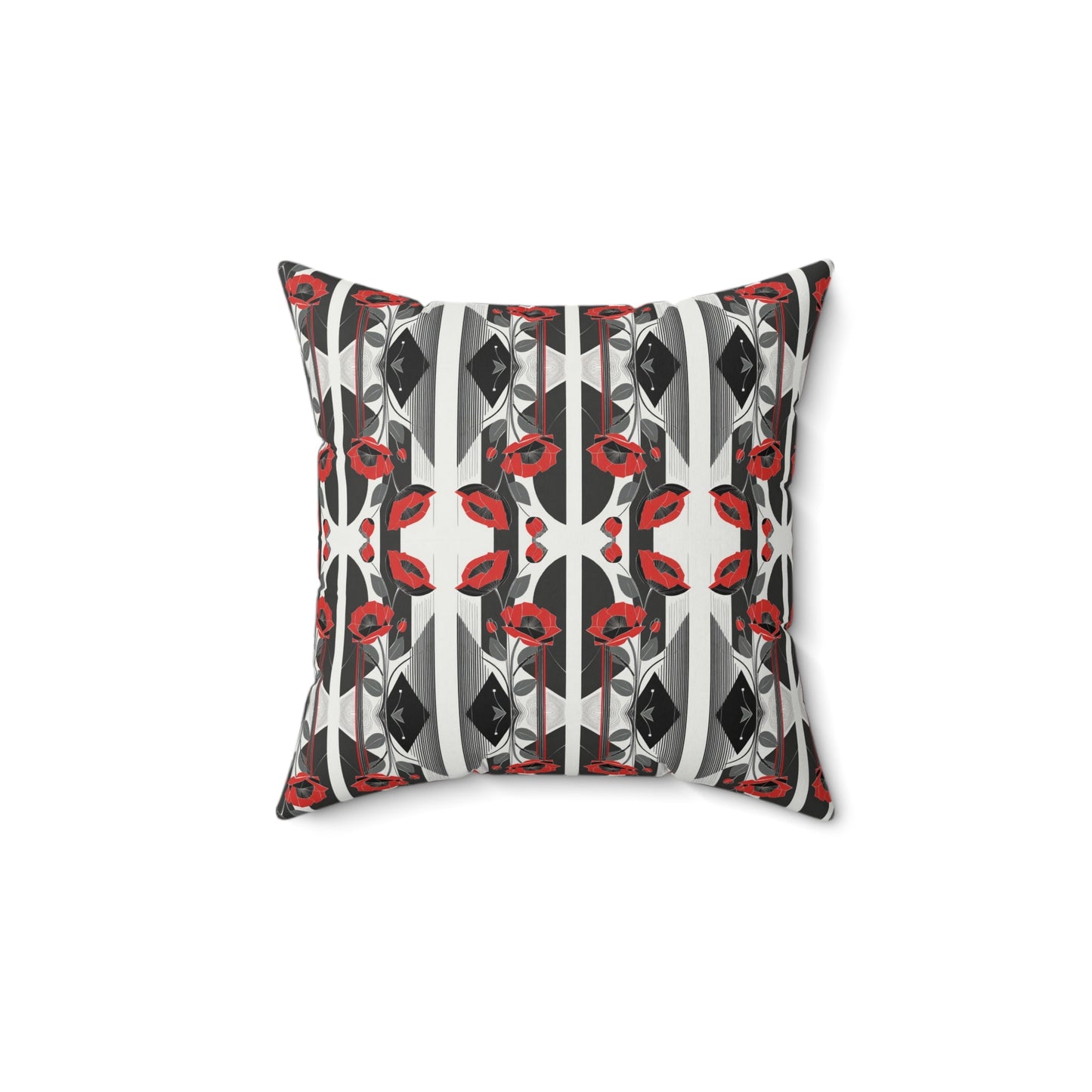 Elegant Art Deco Red Poppy Kaleidoscope Floral Square Pillow - POP DECO