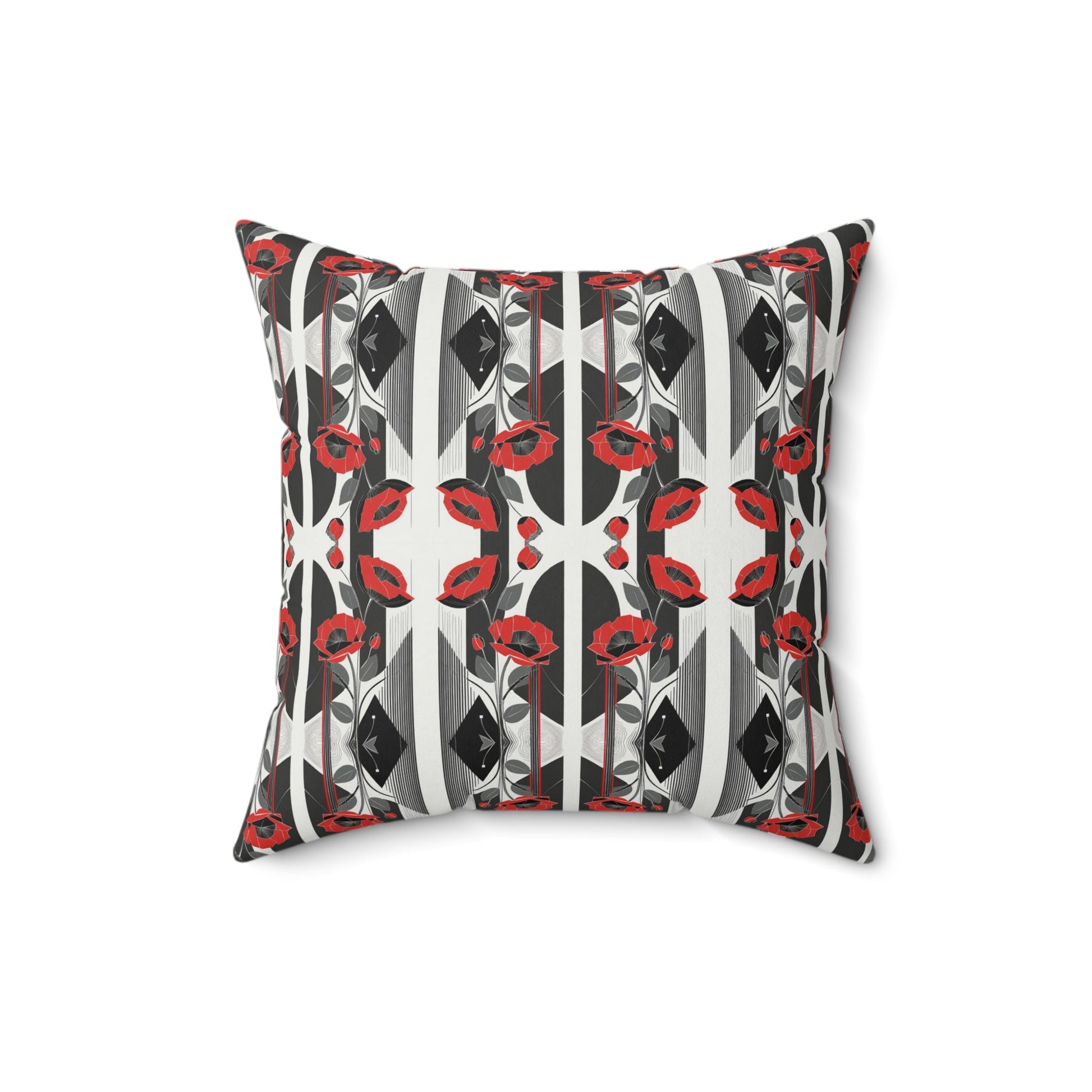 Elegant Art Deco Red Poppy Kaleidoscope Floral Square Pillow - POP DECO