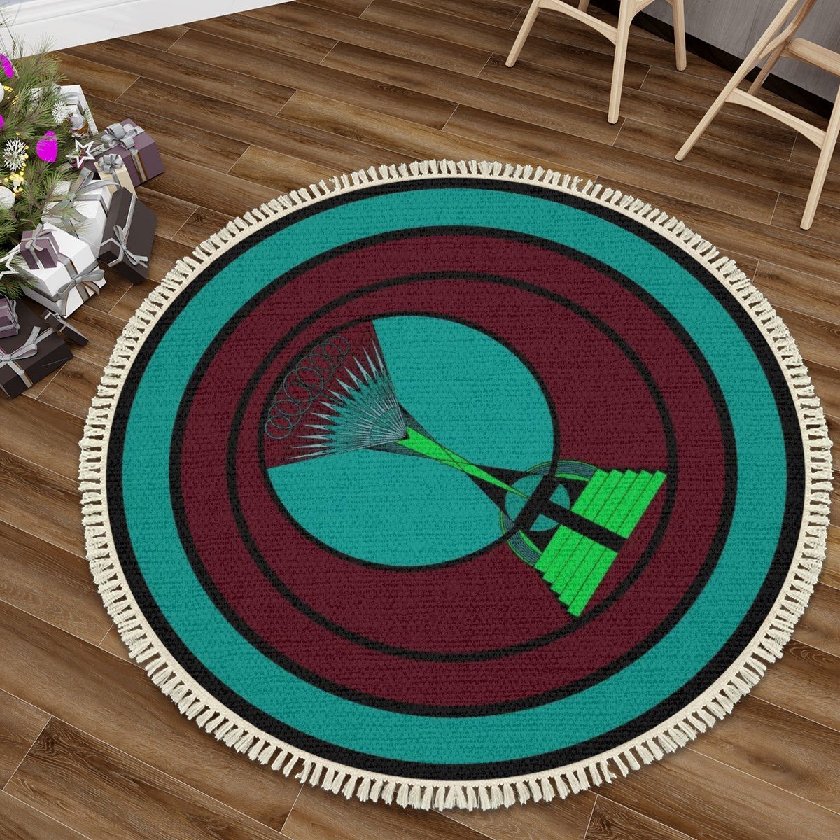 Esoterica Round Area Rug with Tassels | Eclectic Boho Round Rug - POP DECO