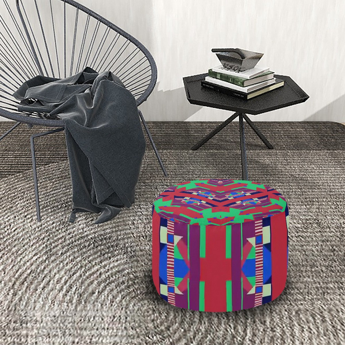 Pop Wild Geometric Colorful Patterned Pouf Ottoman