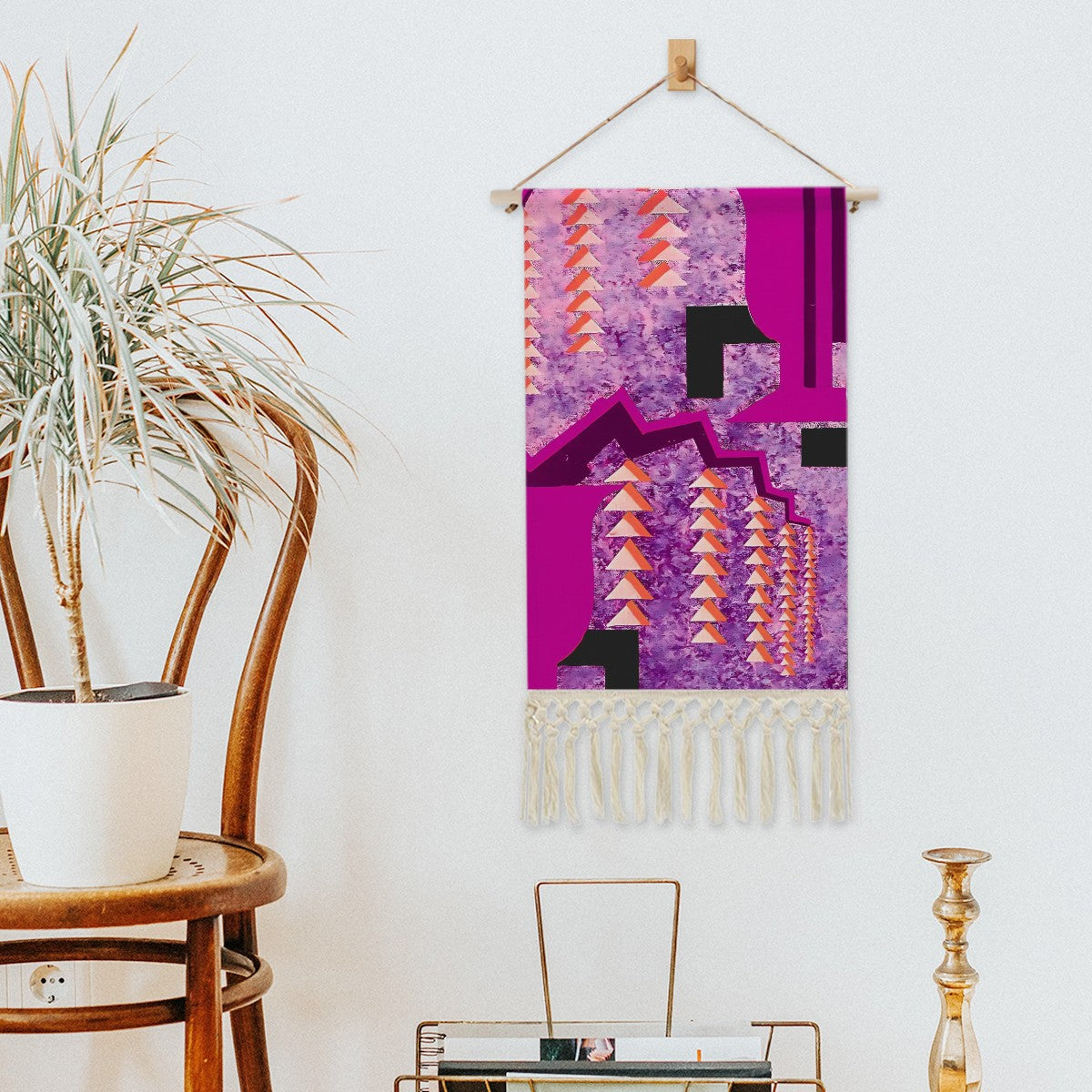 Pink Metropolis Grid Wall Hanging | Art Deco Geometric Cotton Linen Tapestry