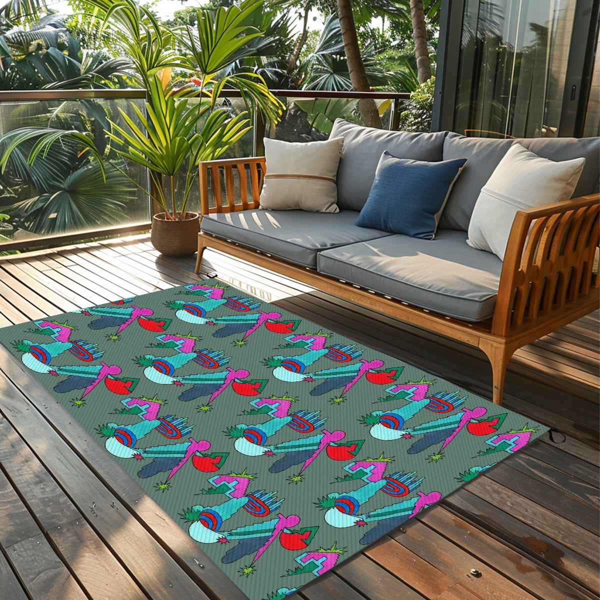 Kaleidoscope Reimagined Abstract Colorful 4'x6' Outdoor Rug | Eclectic Patio Outdoor Plastic Straw Mat