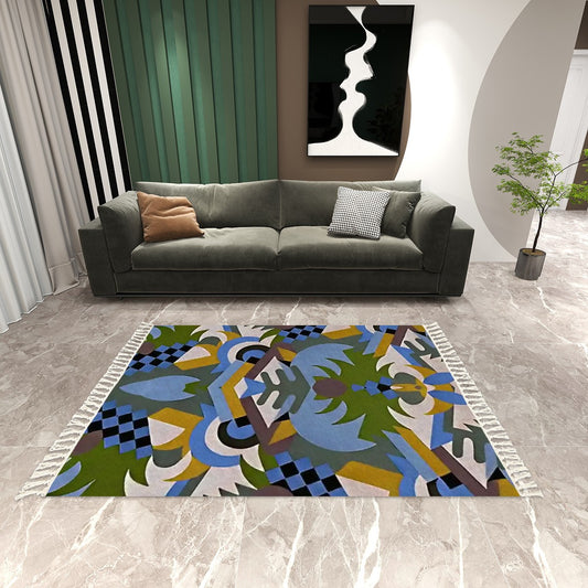 Kaleidoscopic Mirage Abstract Geometric Area Rug with Tassels (5'x8') | Art Deco Glam Rug