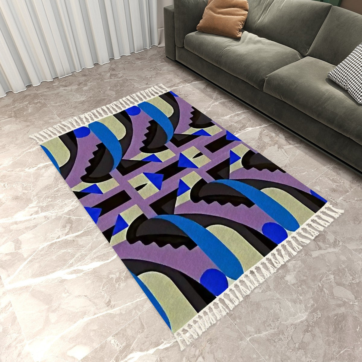 Chroma Bloom Abstract Geometric Area Rug with Tassels (5'x8') | Maximalist Statement Rug