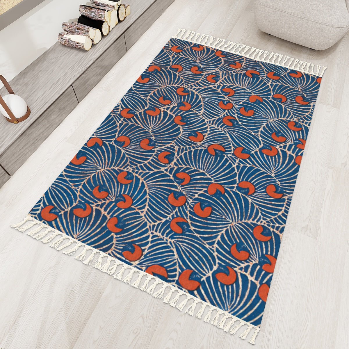 Floral Art Deco Area Rug with Tassels (5x3) | Eclectic Boho Rug - POP DECO