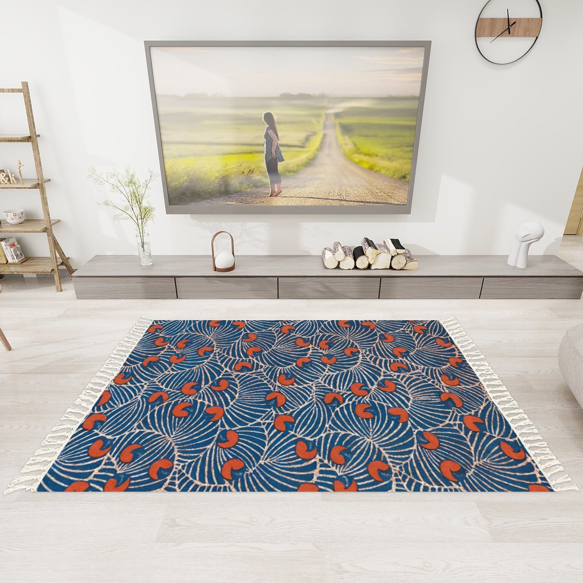 Floral Art Deco Area Rug with Tassels (5x3) | Eclectic Boho Rug - POP DECO