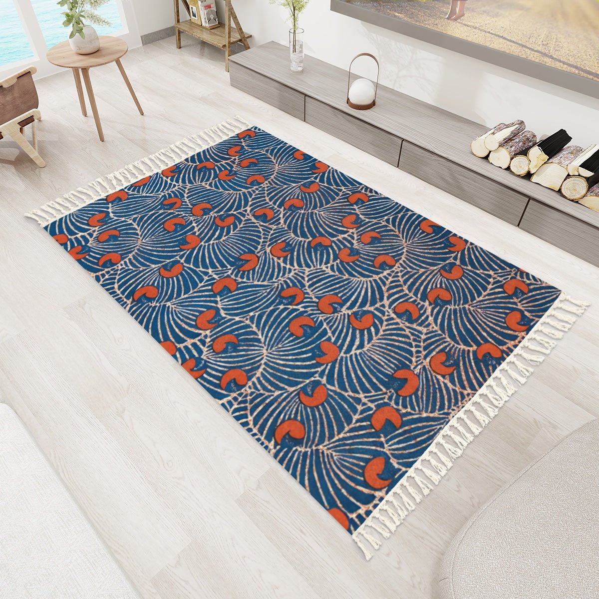 Floral Art Deco Area Rug with Tassels (5x3) | Eclectic Boho Rug - POP DECO