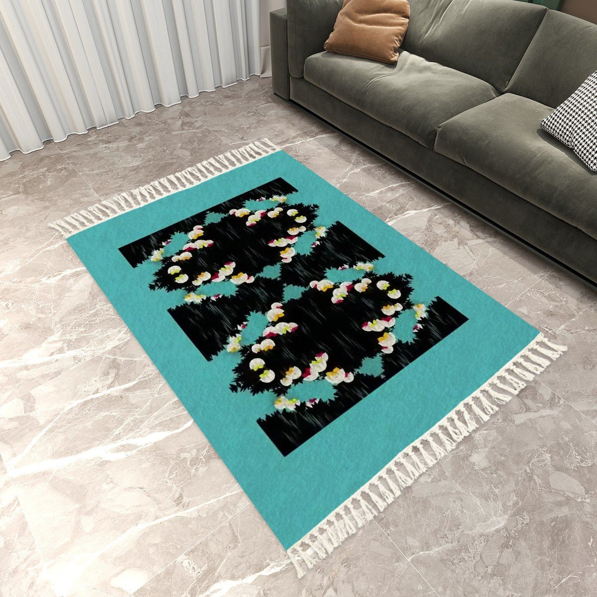 Floral Art Deco Area Rug with Tassels (8x5) | Eclectic Boho Rug - POP DECO