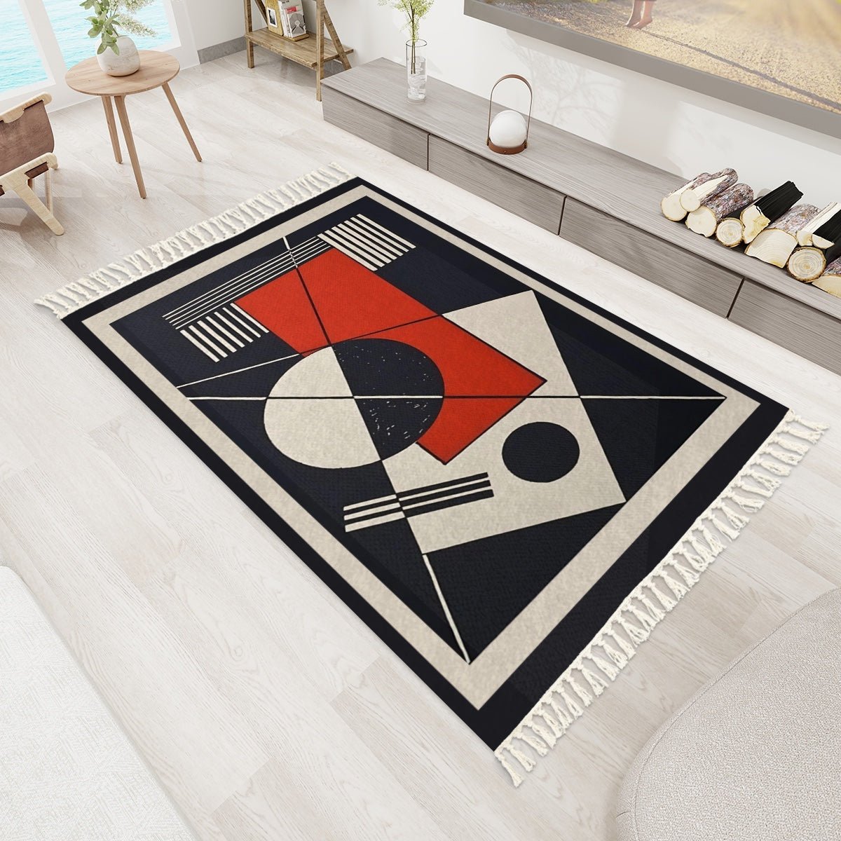 Geo Construct Area Rug with Tassels (5x3) | Abstract Geometric Rug - POP DECO