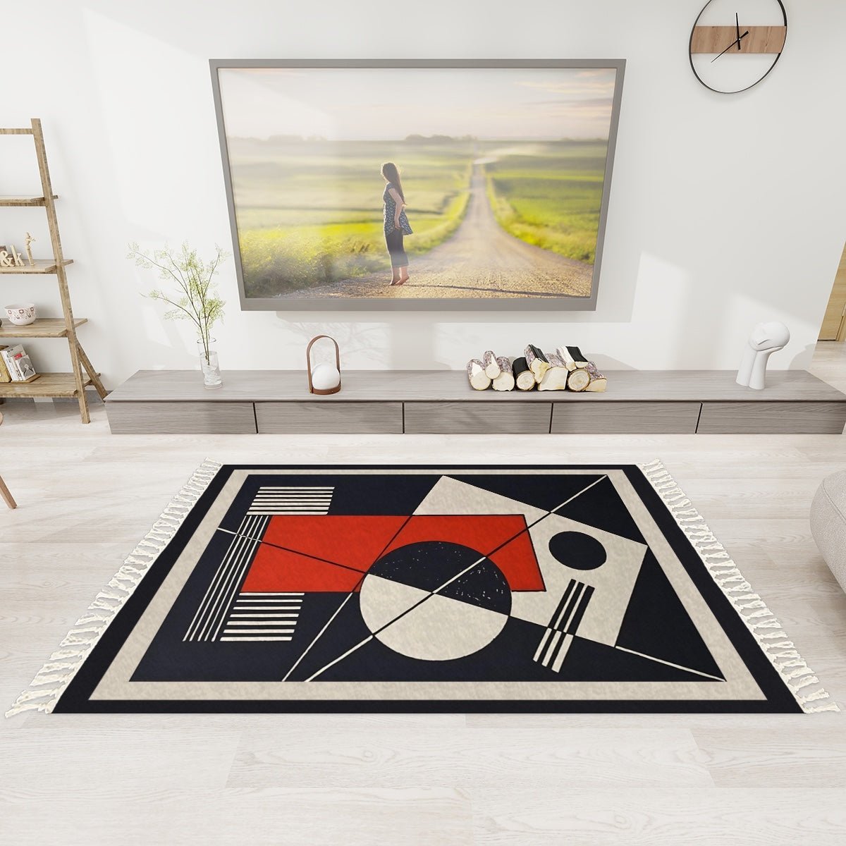 Geo Construct Area Rug with Tassels (5x3) | Abstract Geometric Rug - POP DECO