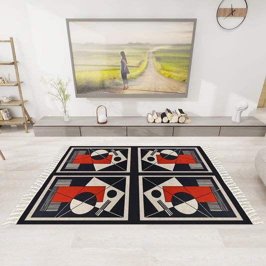 Geo Construct Area Rug with Tassels (5x3) | Abstract Geometric Rug - POP DECO