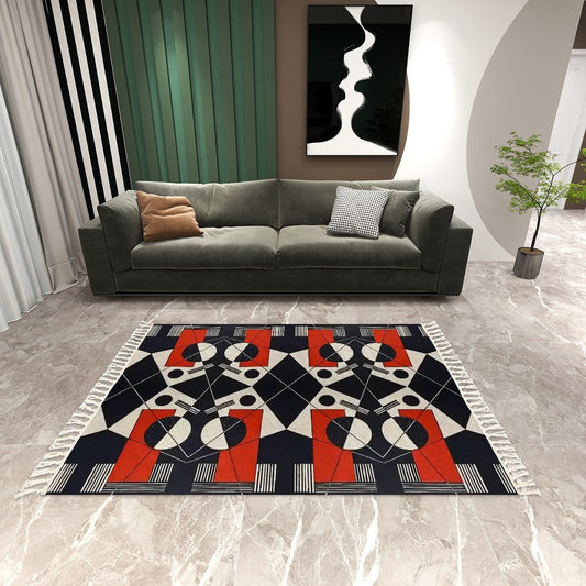 Geo Construct Area Rug with Tassels (8x5) | Abstract Geometric Rug - POP DECO