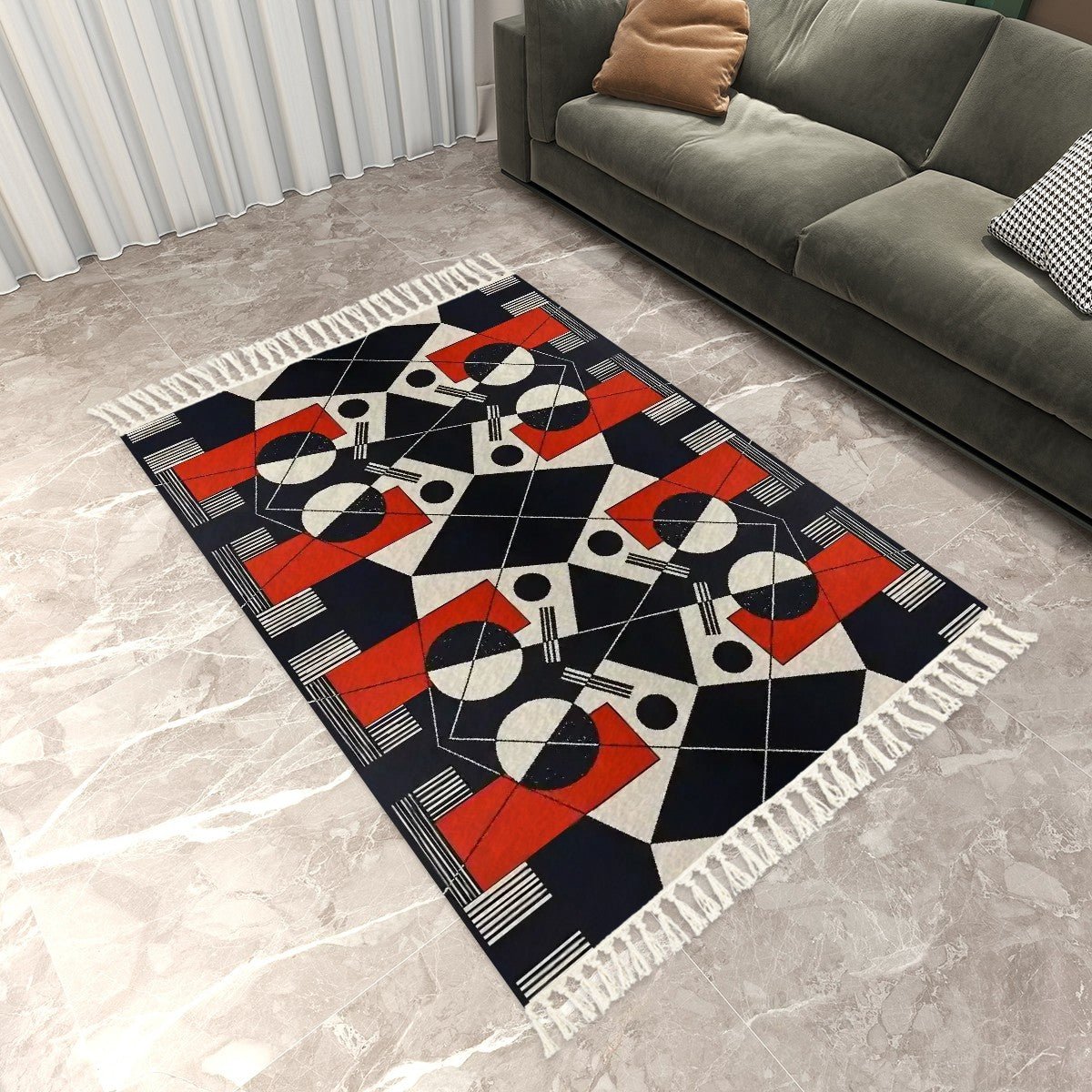 Geo Construct Area Rug with Tassels (8x5) | Abstract Geometric Rug - POP DECO