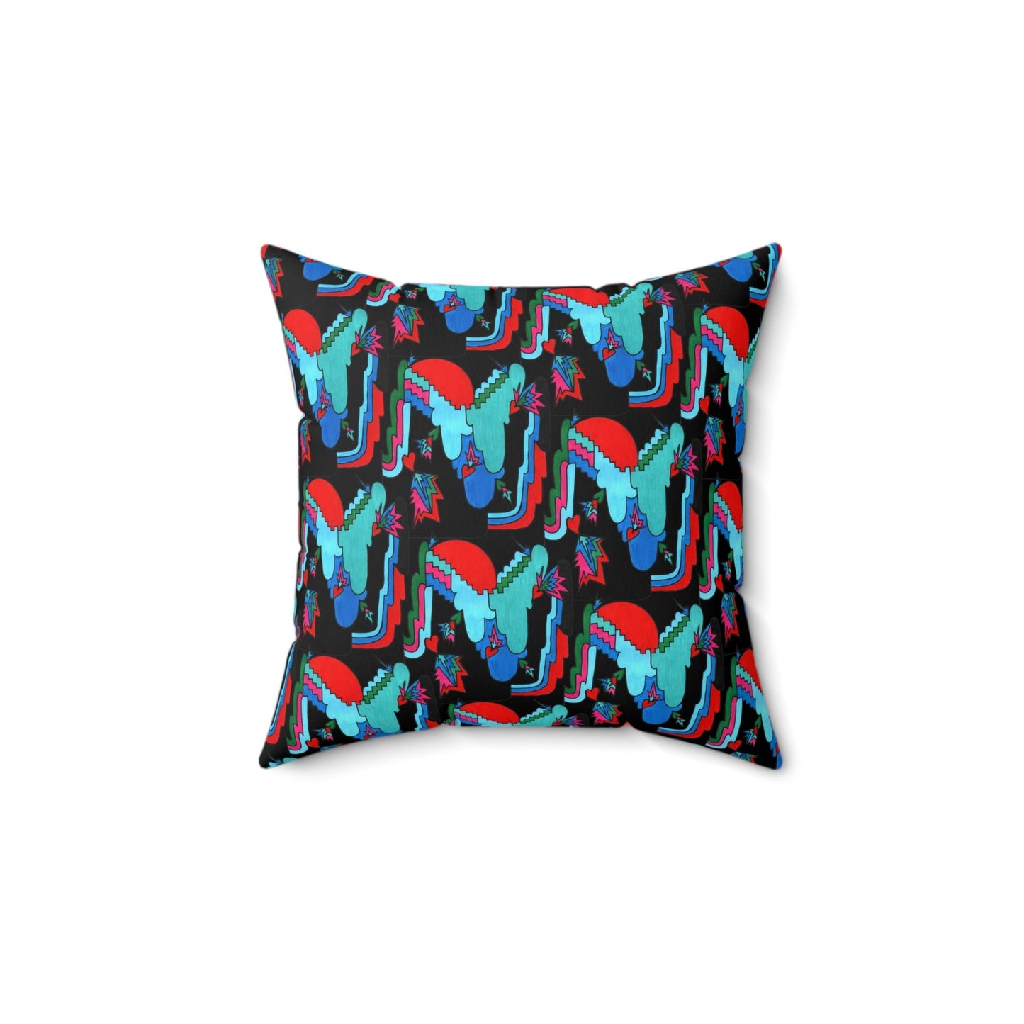 Hand Drawn Abstract Geometric Retro Decoscape Spun Polyester Square Pillow - POP DECO