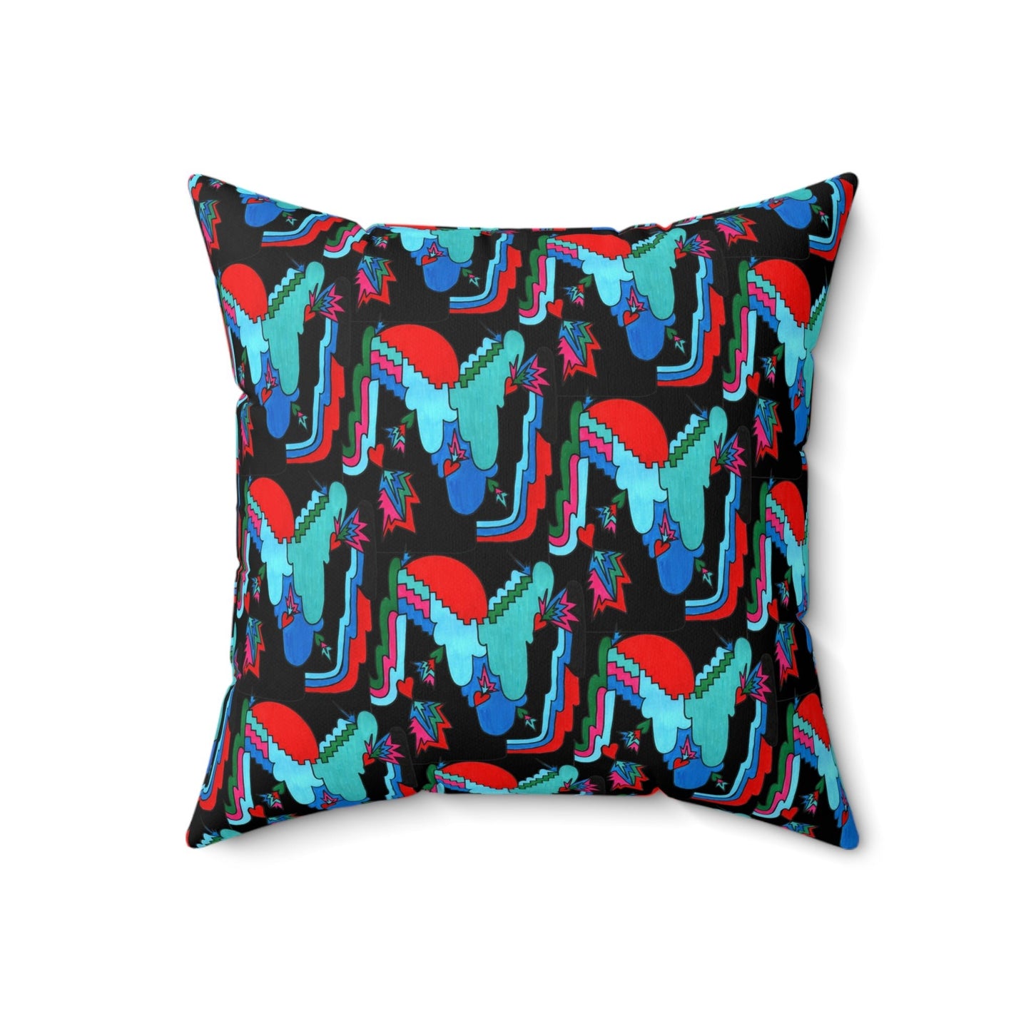 Hand Drawn Abstract Geometric Retro Decoscape Spun Polyester Square Pillow - POP DECO