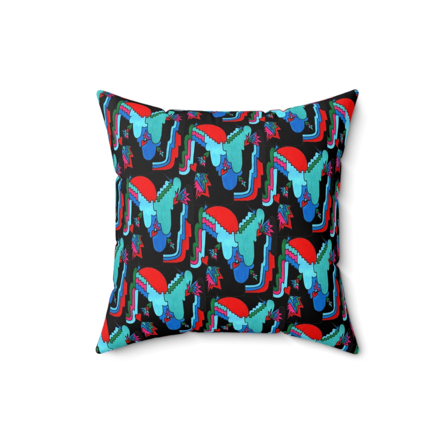 Hand Drawn Abstract Geometric Retro Decoscape Spun Polyester Square Pillow - POP DECO