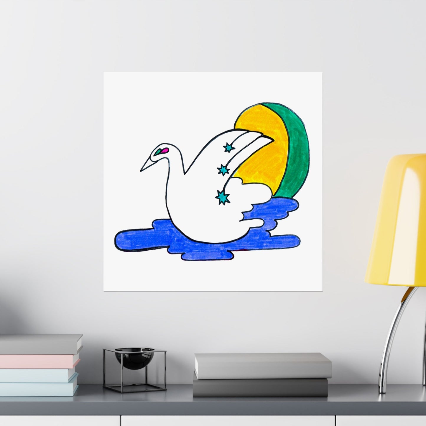 Hand Drawn Watercolor Art Deco Swan Matte Vertical Poster - POP DECO