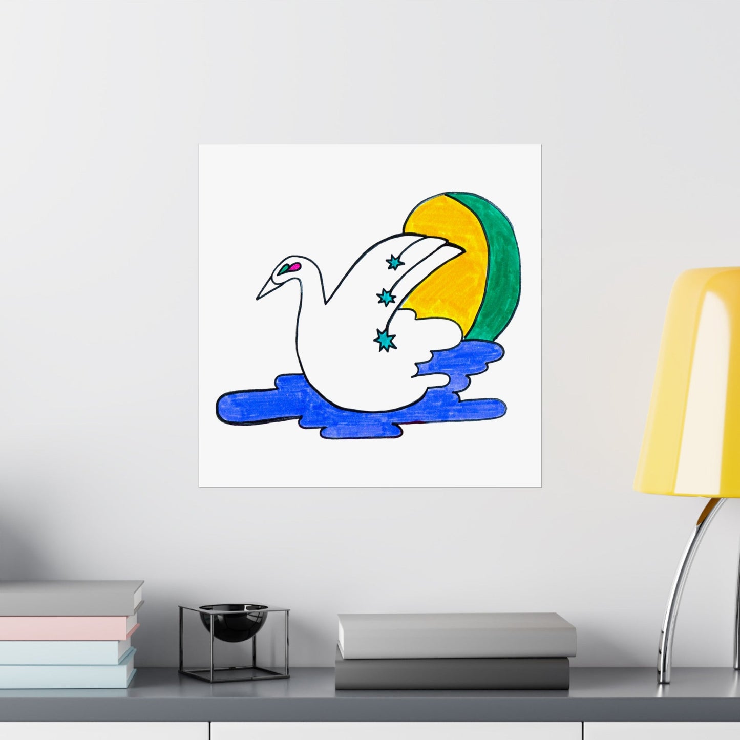 Hand Drawn Watercolor Art Deco Swan Matte Vertical Poster - POP DECO