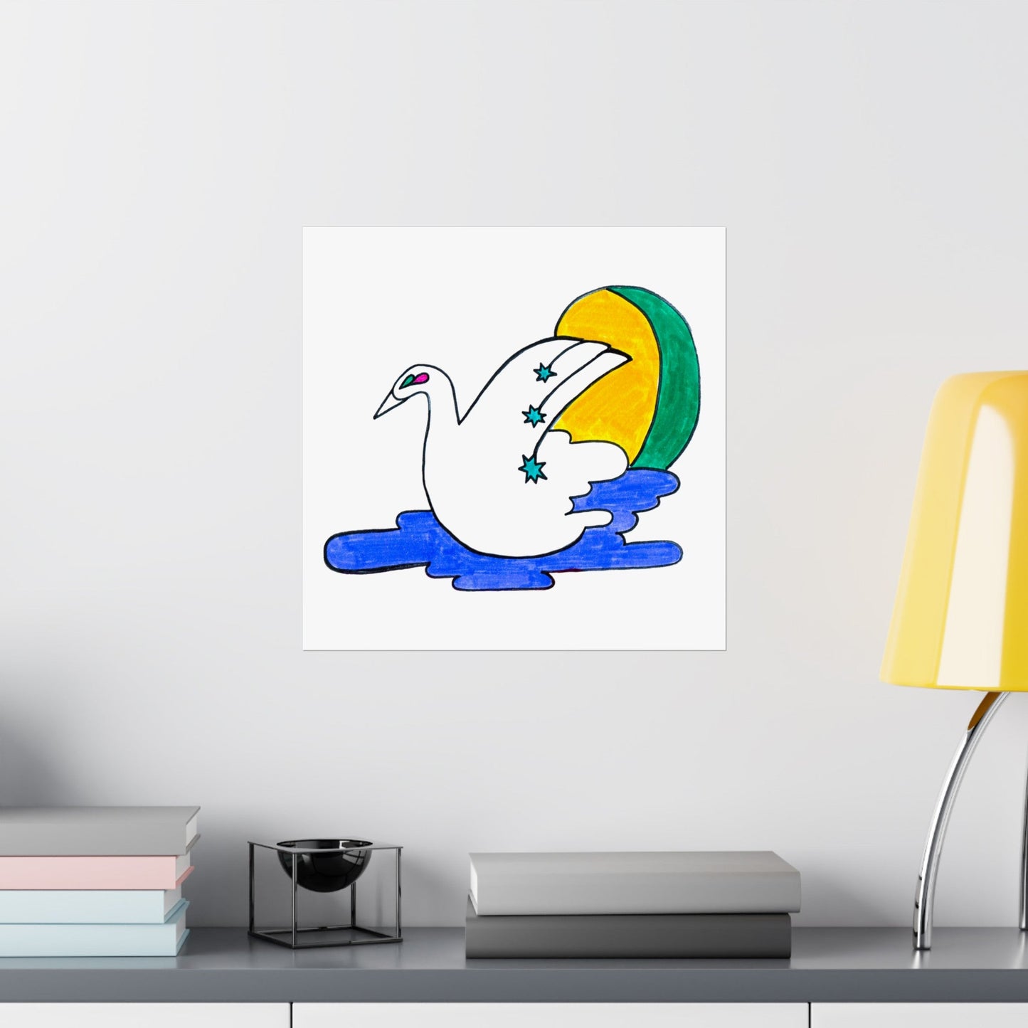 Hand Drawn Watercolor Art Deco Swan Matte Vertical Poster - POP DECO