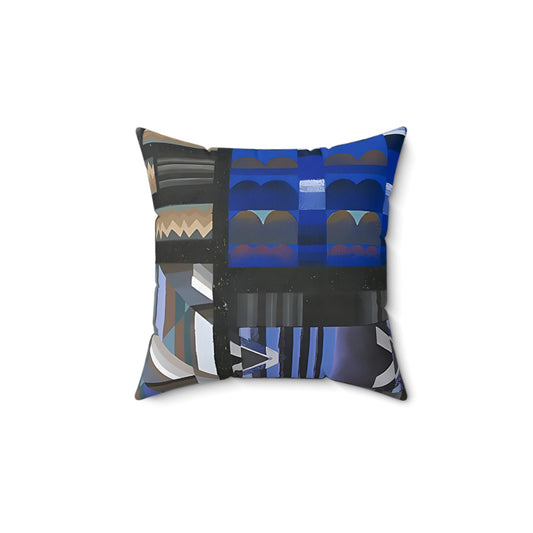 Jewel Tone Blue Geometric Abstract Art Square Pillow - POP DECO