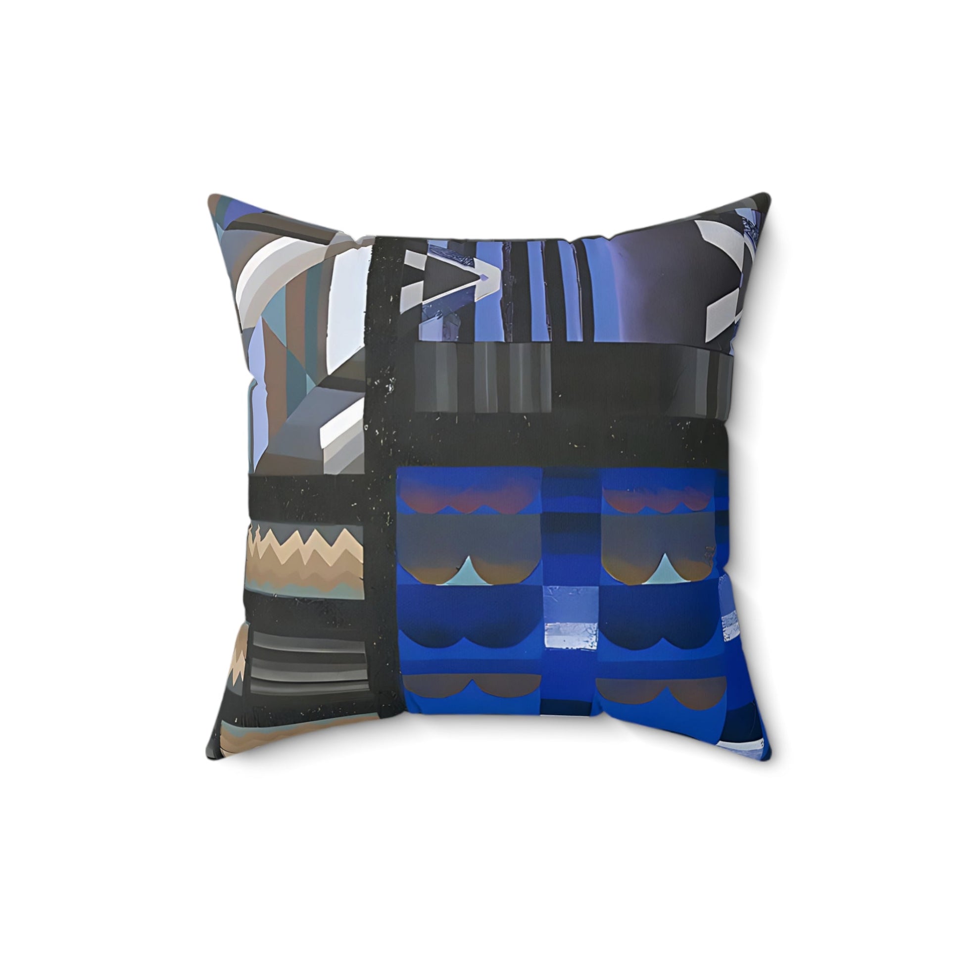 Jewel Tone Blue Geometric Abstract Art Square Pillow - POP DECO