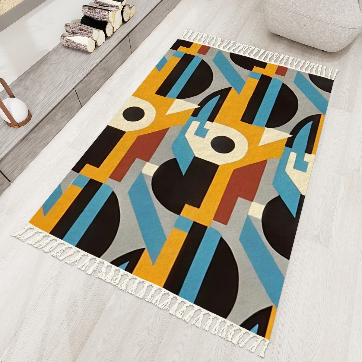 Kaleidoscope Reimagined Colorful Abstract Area Rug with Tassels (5x3) | Boho Eclectic Rug - POP DECO