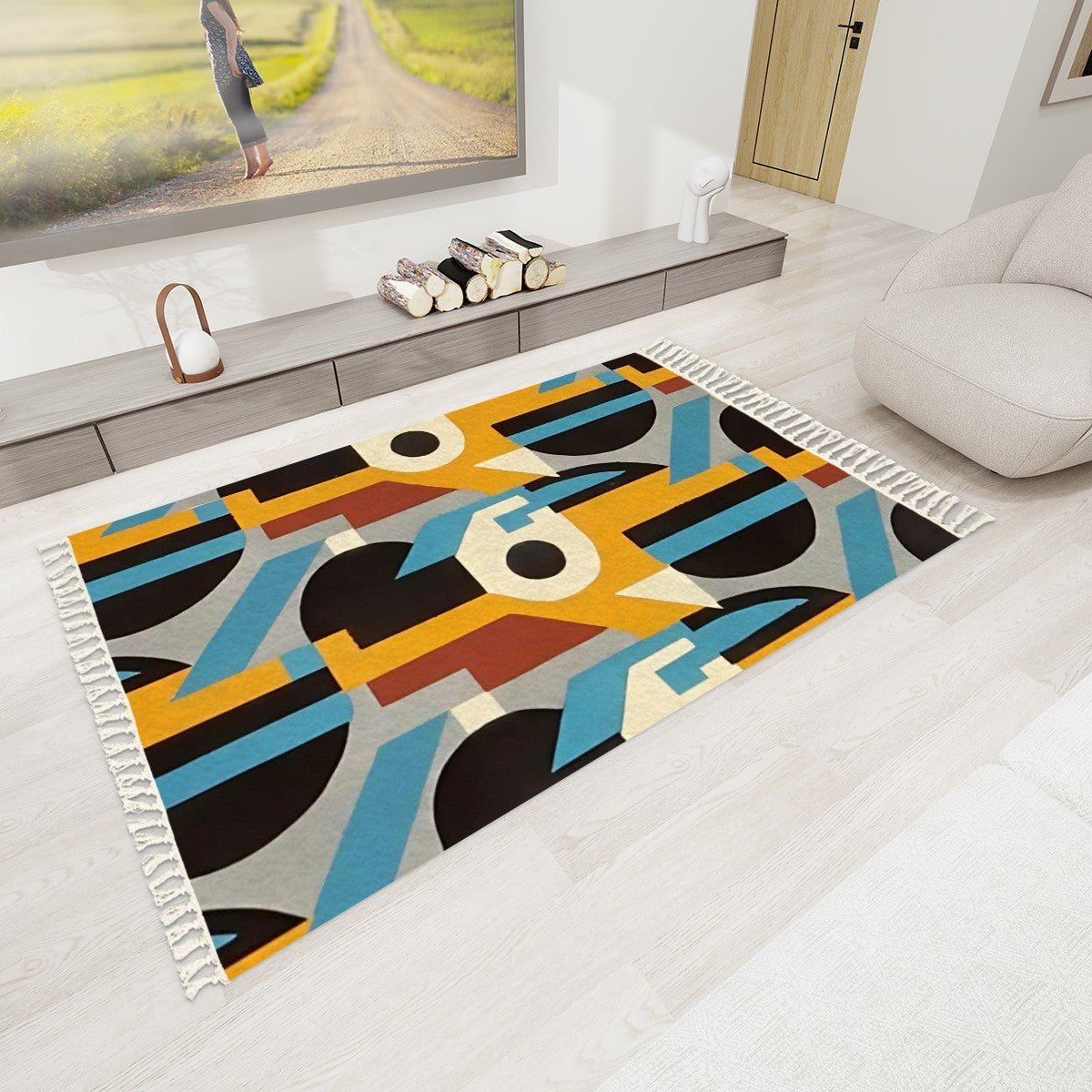 Kaleidoscope Reimagined Colorful Abstract Area Rug with Tassels (5x3) | Boho Eclectic Rug - POP DECO